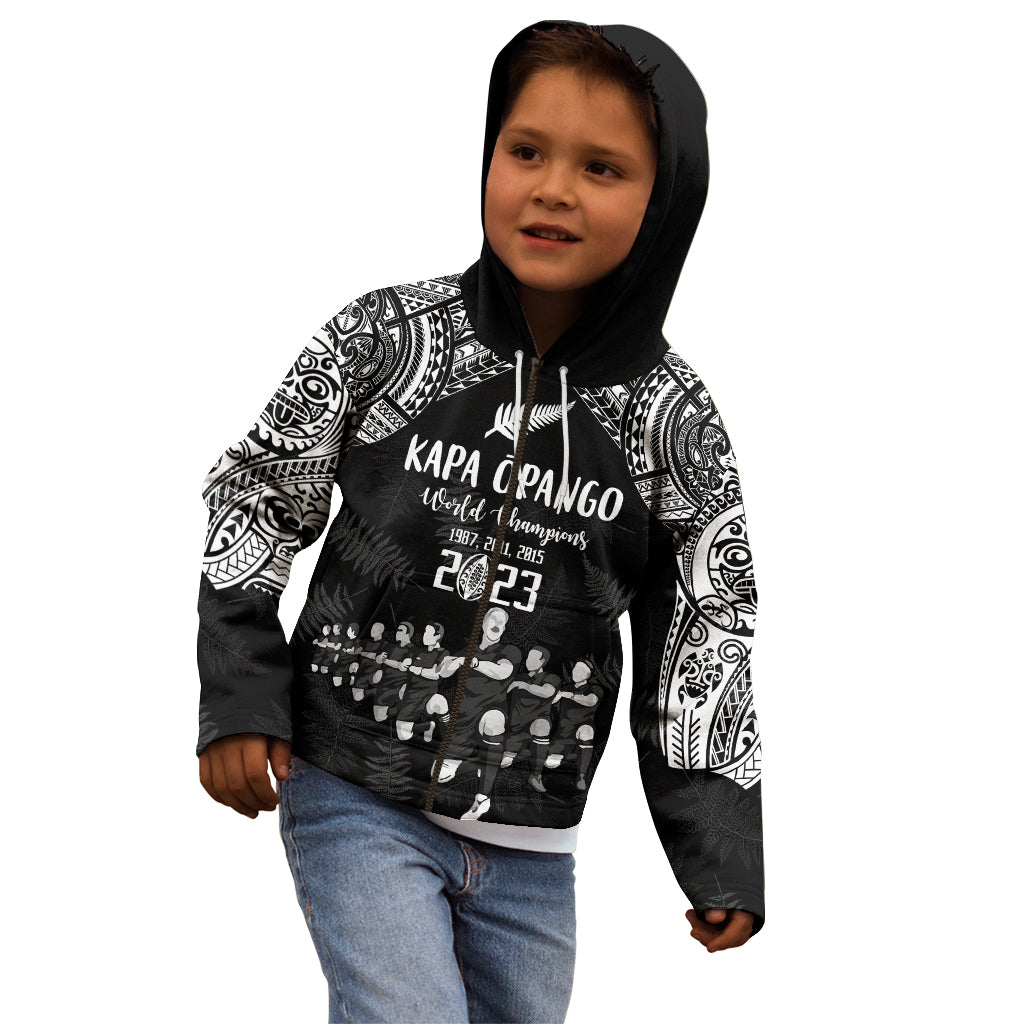 NZ Rugby Kid Hoodie Kapa Opango Maori Haka With Years of The All Black Champions - Wonder Print Shop