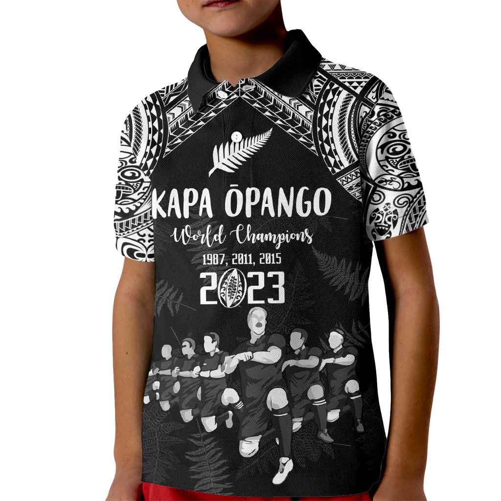NZ Rugby Kid Polo Shirt Kapa Opango Maori Haka With Years of The All Black Champions - Wonder Print Shop