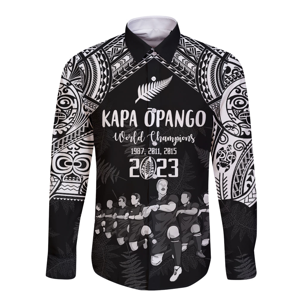 NZ Rugby Long Sleeve Button Shirt Kapa Opango Maori Haka With Years of The All Black Champions - Wonder Print Shop