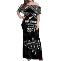 NZ Rugby Off Shoulder Maxi Dress Kapa Opango Maori Haka With Years of The All Black Champions - Wonder Print Shop