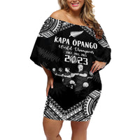 NZ Rugby Off Shoulder Short Dress Kapa Opango Maori Haka With Years of The All Black Champions - Wonder Print Shop