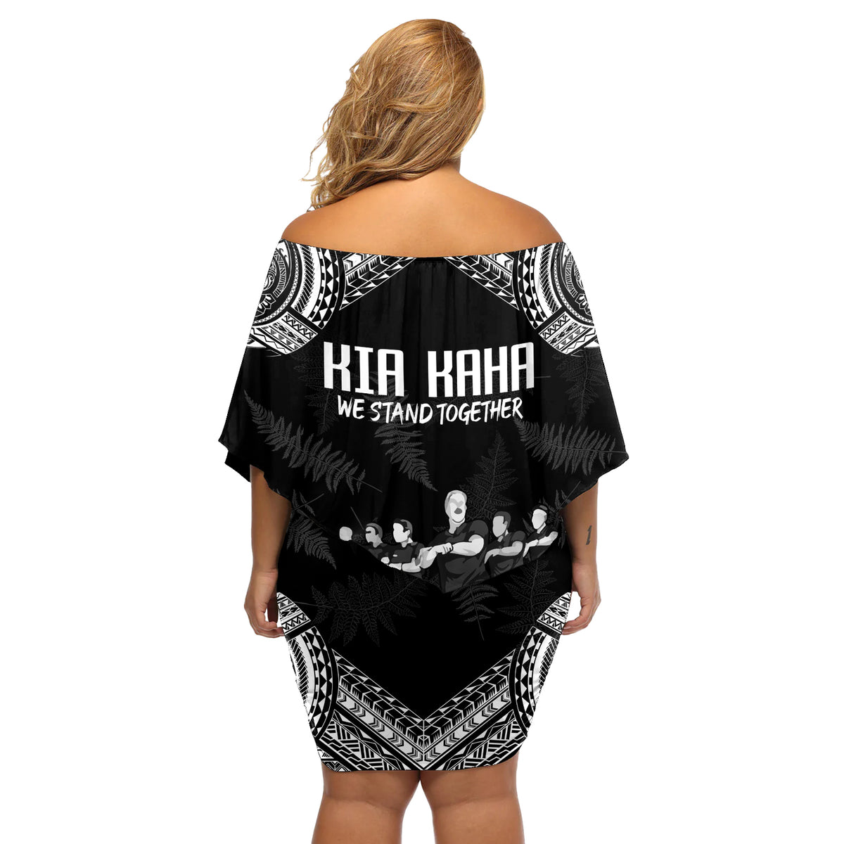 NZ Rugby Off Shoulder Short Dress Kapa Opango Maori Haka With Years of The All Black Champions - Wonder Print Shop