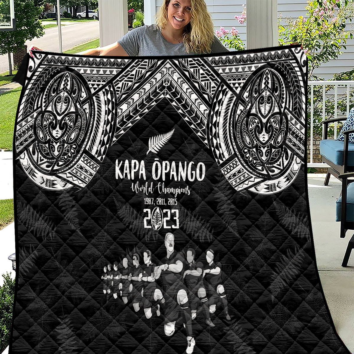 NZ Rugby Quilt Kapa Opango Maori Haka With Years of The All Black Champions - Wonder Print Shop