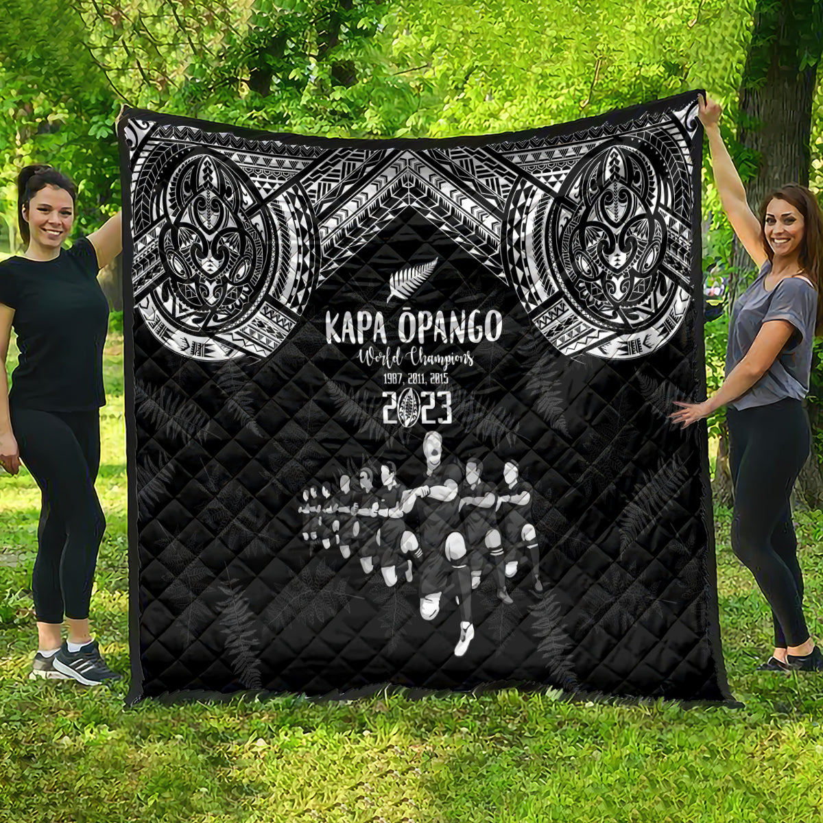NZ Rugby Quilt Kapa Opango Maori Haka With Years of The All Black Champions - Wonder Print Shop
