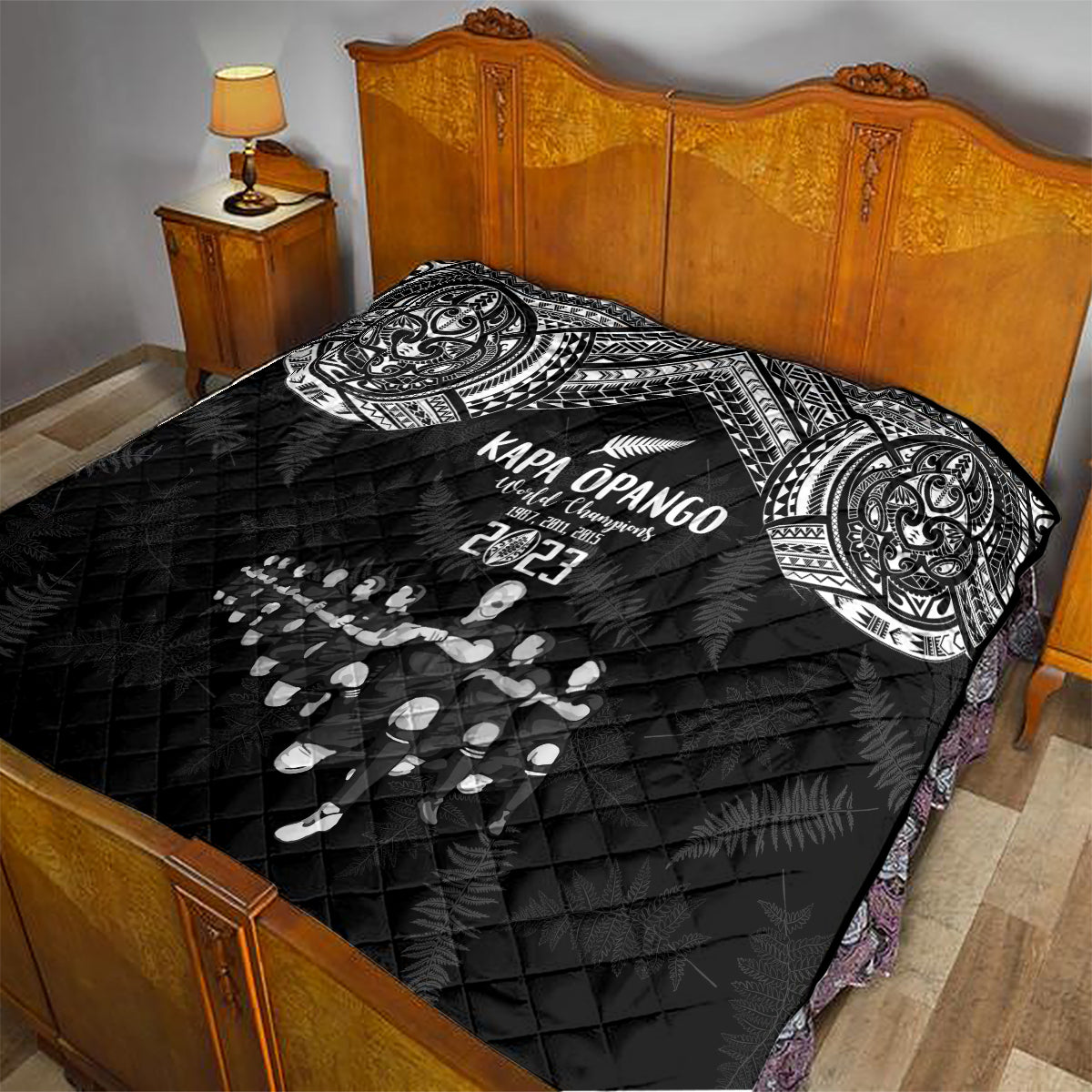 NZ Rugby Quilt Kapa Opango Maori Haka With Years of The All Black Champions - Wonder Print Shop