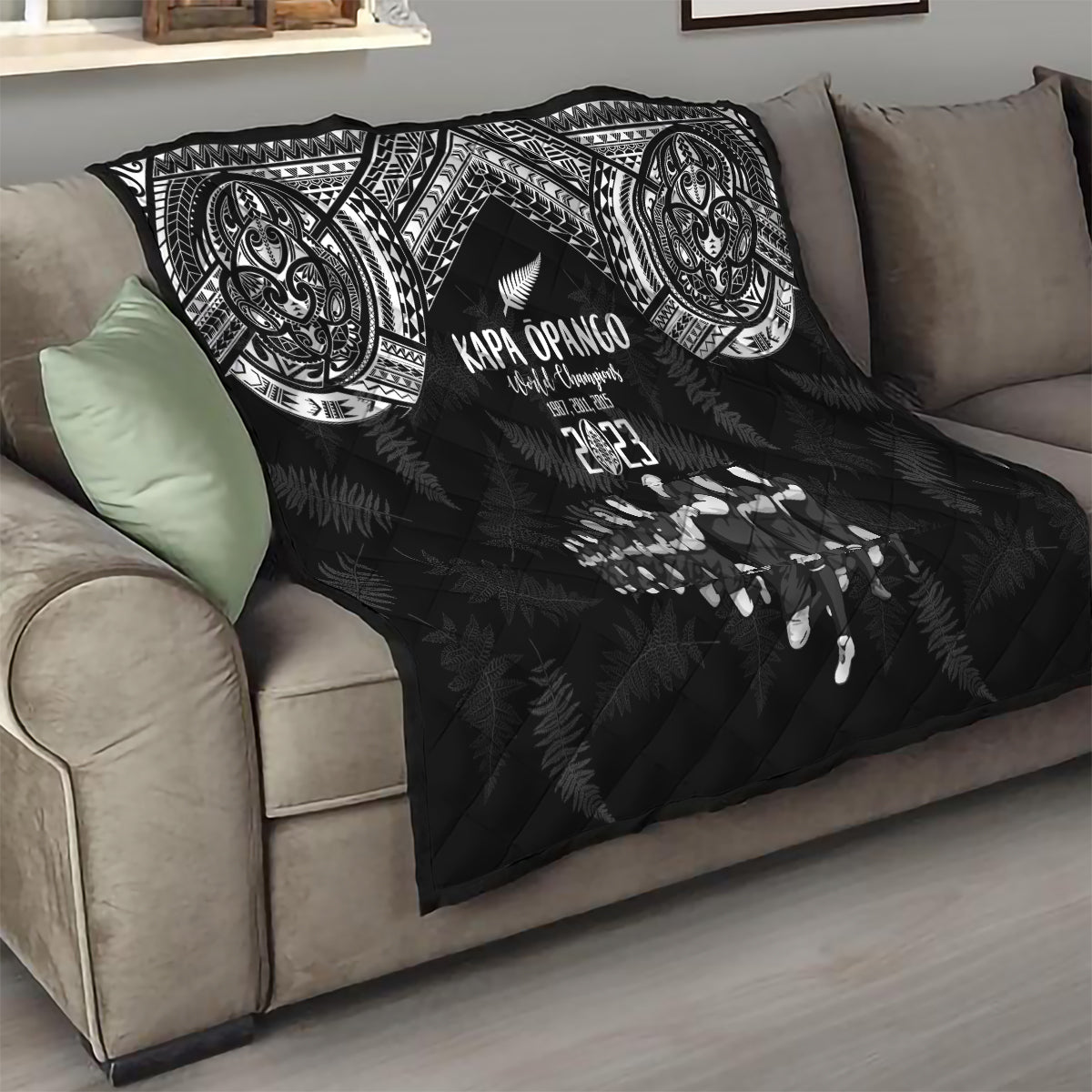 NZ Rugby Quilt Kapa Opango Maori Haka With Years of The All Black Champions - Wonder Print Shop