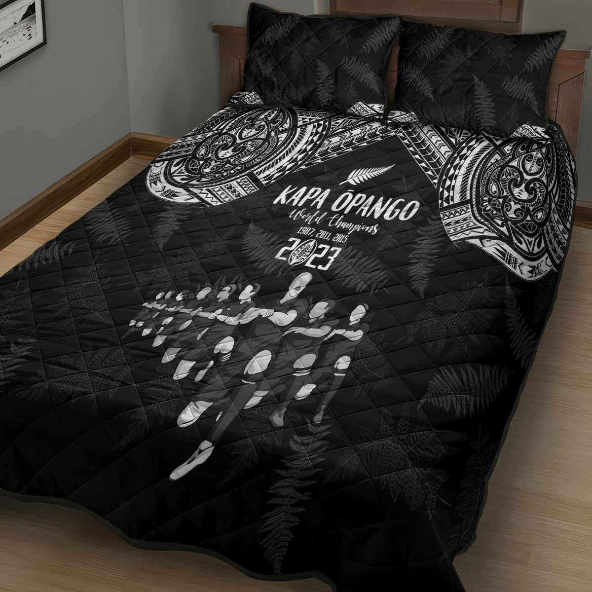 NZ Rugby Quilt Bed Set Kapa Opango Maori Haka With Years of The All Black Champions - Wonder Print Shop