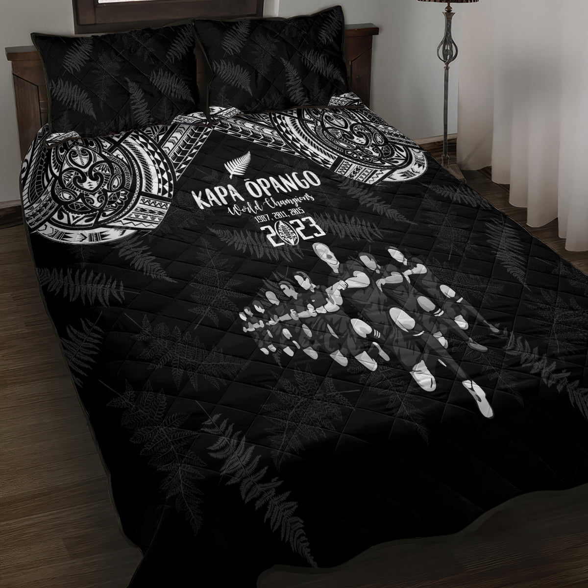 NZ Rugby Quilt Bed Set Kapa Opango Maori Haka With Years of The All Black Champions - Wonder Print Shop