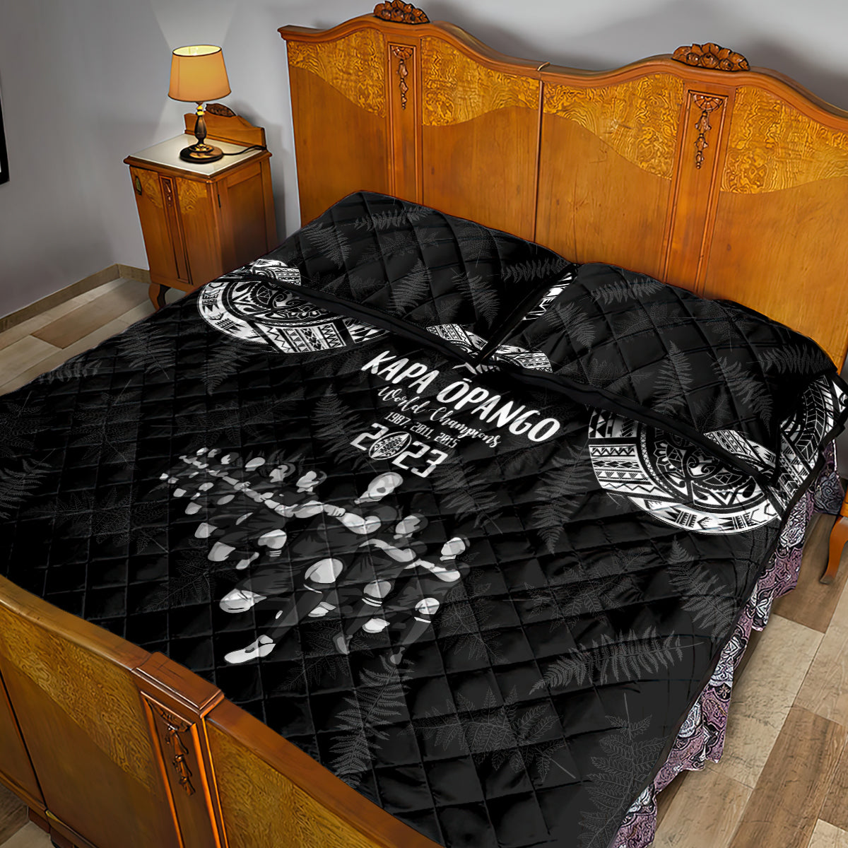 NZ Rugby Quilt Bed Set Kapa Opango Maori Haka With Years of The All Black Champions - Wonder Print Shop