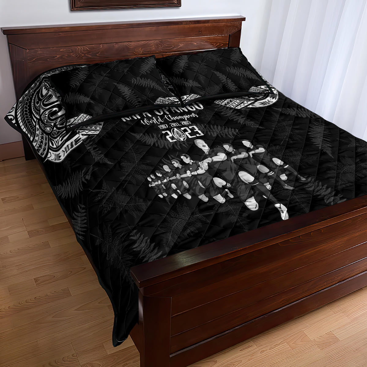 NZ Rugby Quilt Bed Set Kapa Opango Maori Haka With Years of The All Black Champions - Wonder Print Shop