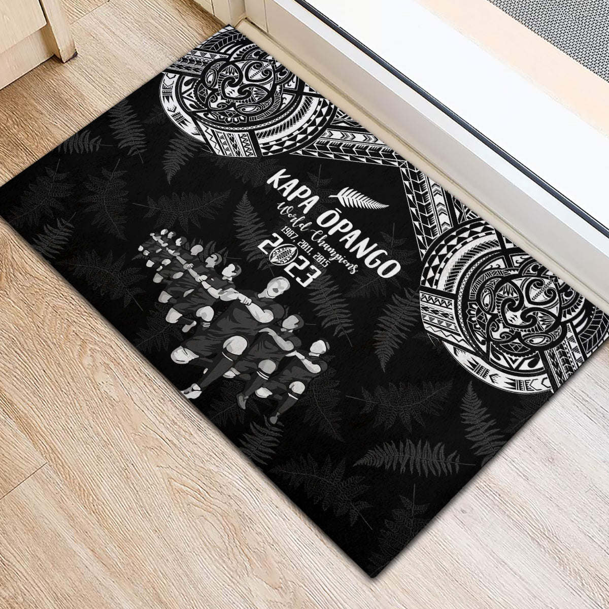 NZ Rugby Rubber Doormat Kapa Opango Maori Haka With Years of The All Black Champions - Wonder Print Shop