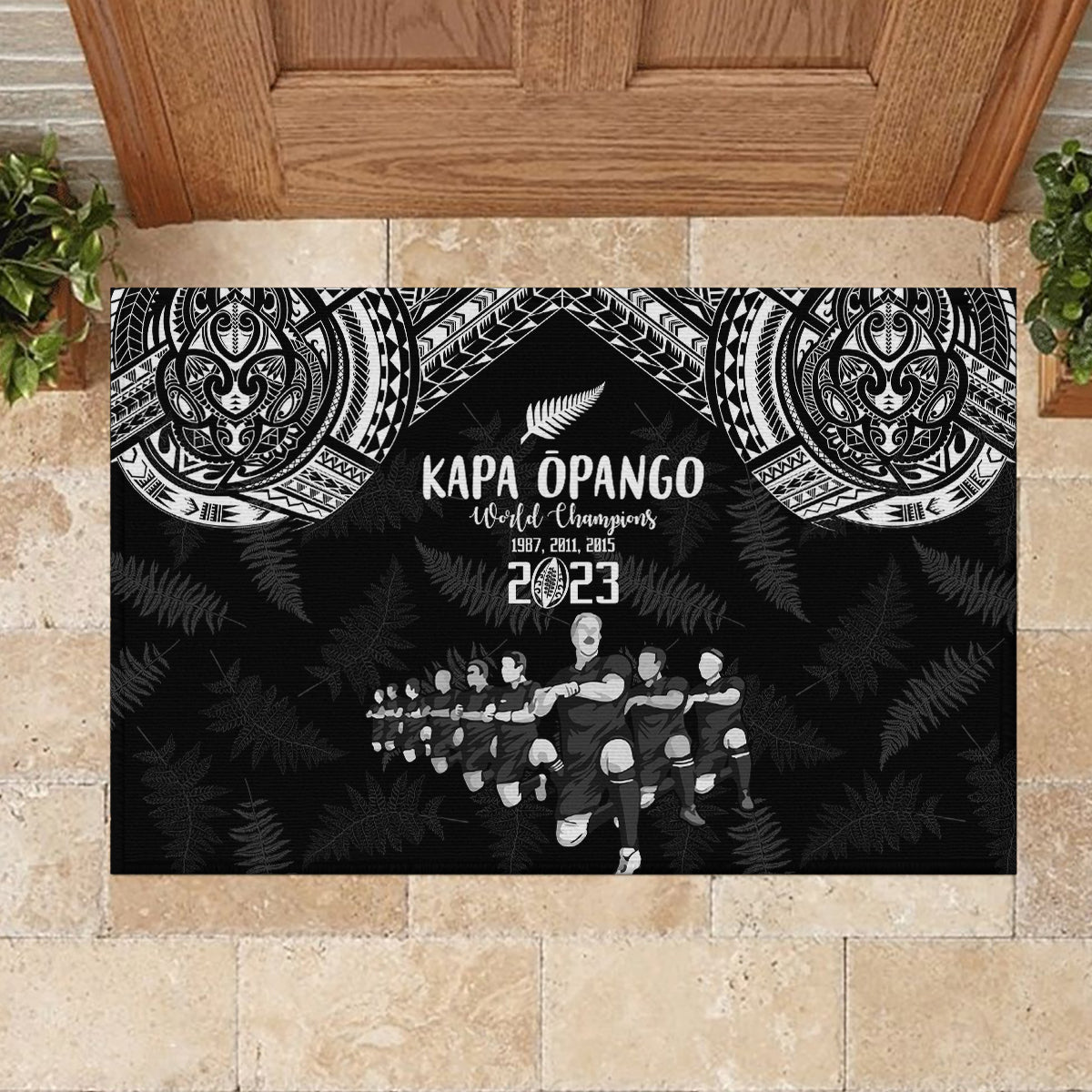 NZ Rugby Rubber Doormat Kapa Opango Maori Haka With Years of The All Black Champions - Wonder Print Shop