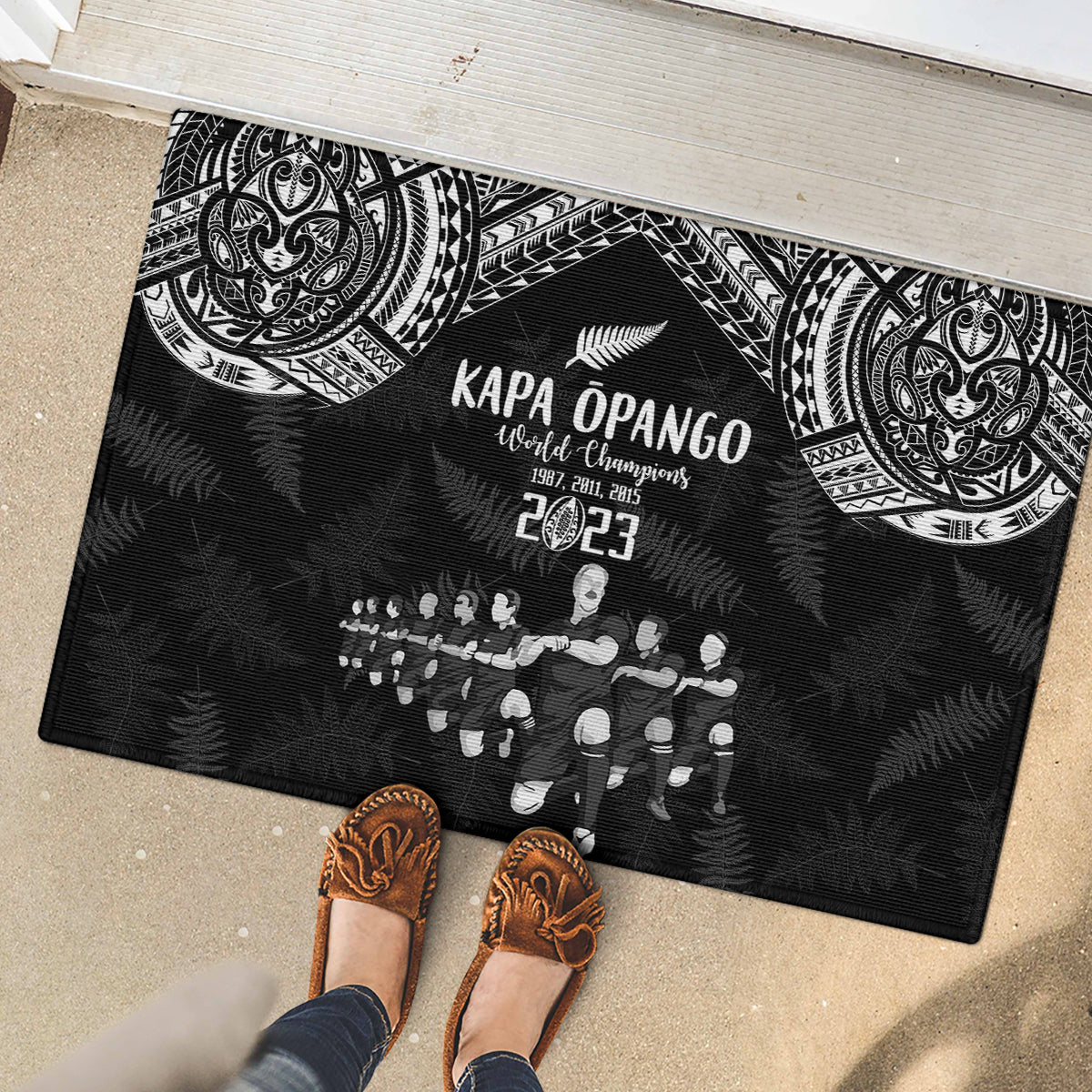 NZ Rugby Rubber Doormat Kapa Opango Maori Haka With Years of The All Black Champions - Wonder Print Shop