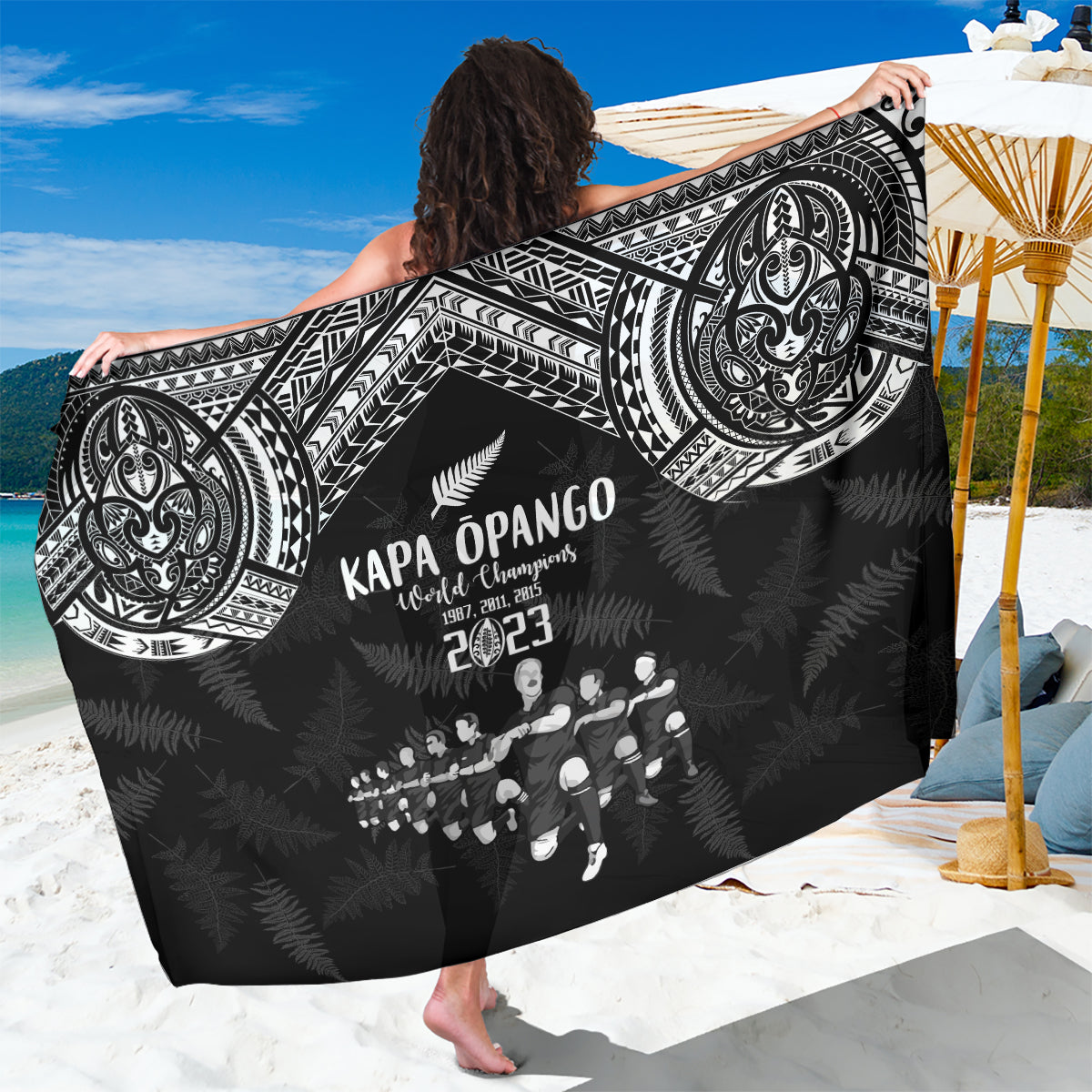 NZ Rugby Sarong Kapa Opango Maori Haka With Years of The All Black Champions - Wonder Print Shop
