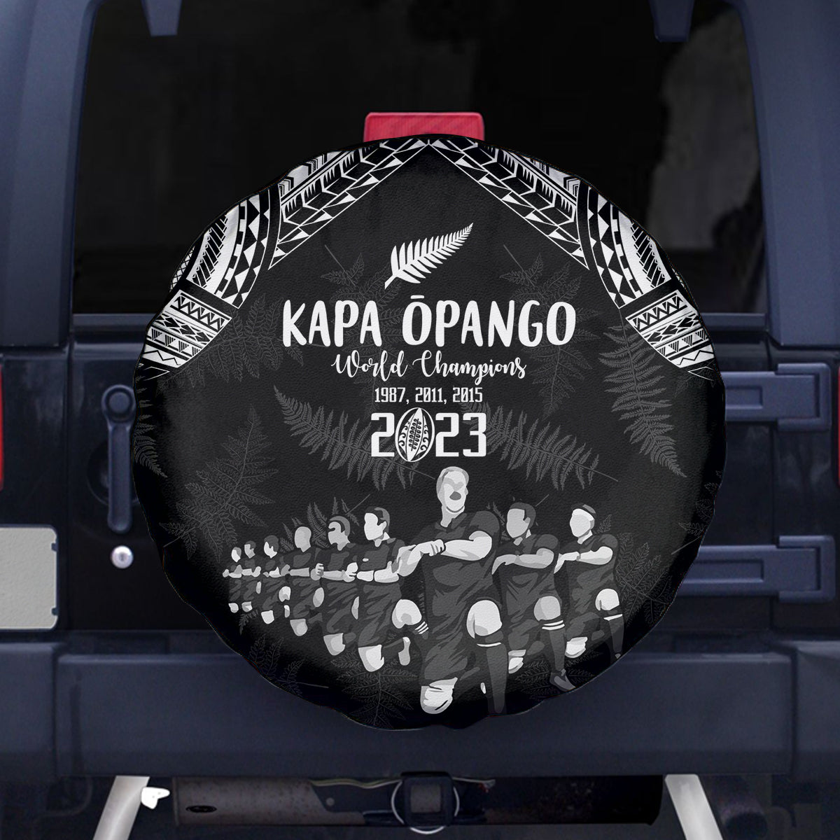 NZ Rugby Spare Tire Cover Kapa Opango Maori Haka With Years of The All Black Champions - Wonder Print Shop