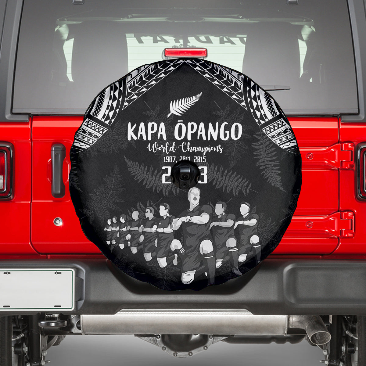 NZ Rugby Spare Tire Cover Kapa Opango Maori Haka With Years of The All Black Champions - Wonder Print Shop
