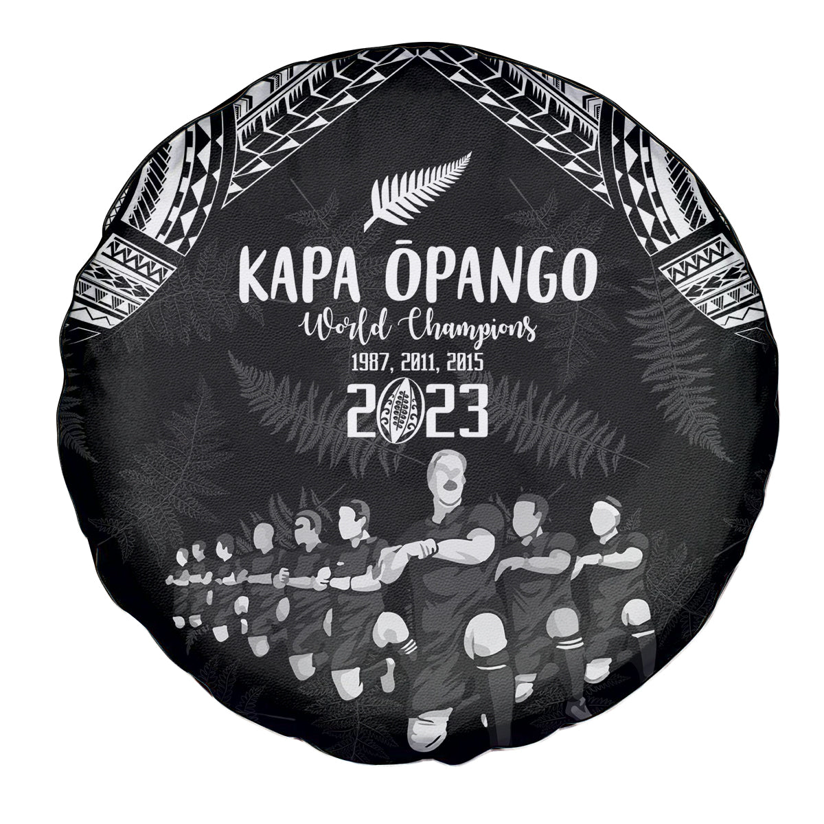 NZ Rugby Spare Tire Cover Kapa Opango Maori Haka With Years of The All Black Champions - Wonder Print Shop