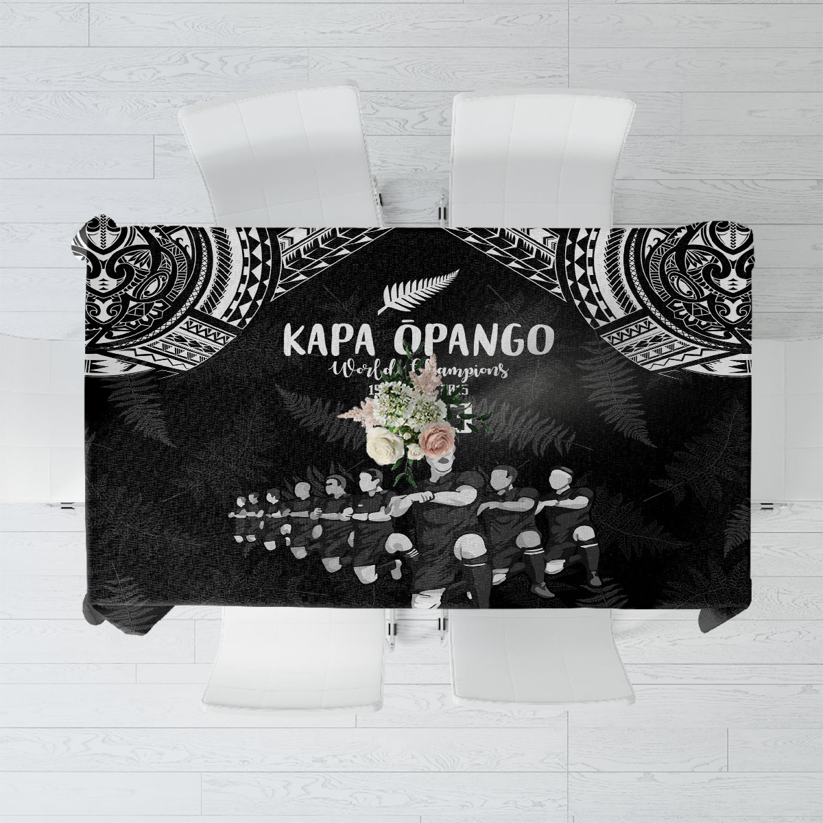 NZ Rugby Tablecloth Kapa Opango Maori Haka With Years of The All Black Champions - Wonder Print Shop