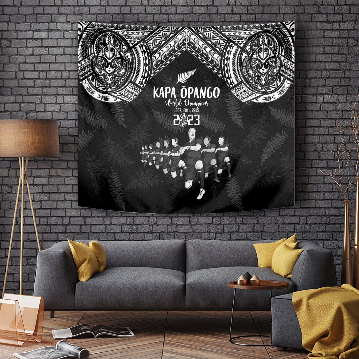NZ Rugby Tapestry Kapa Opango Maori Haka With Years of The All Black Champions - Wonder Print Shop