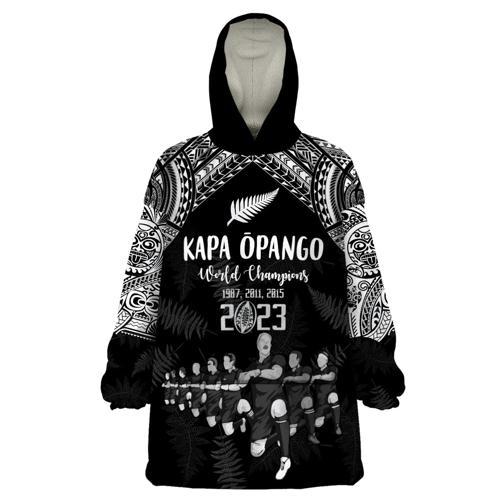 NZ Rugby Wearable Blanket Hoodie Kapa Opango Maori Haka With Years of The All Black Champions - Wonder Print Shop