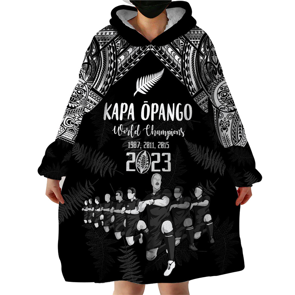 NZ Rugby Wearable Blanket Hoodie Kapa Opango Maori Haka With Years of The All Black Champions - Wonder Print Shop