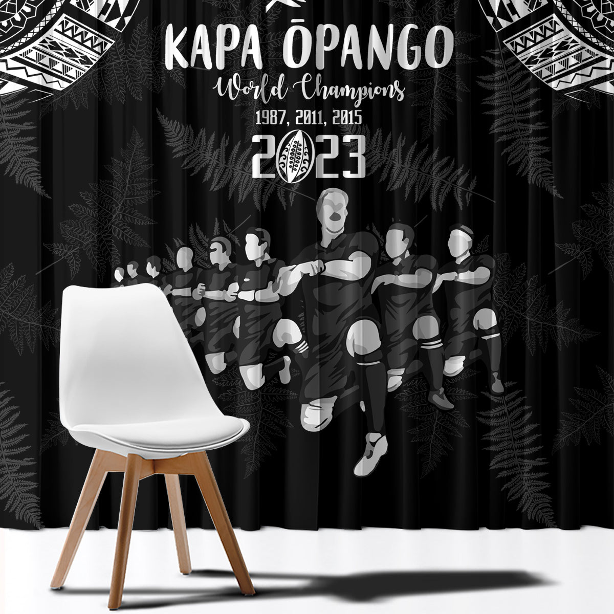 NZ Rugby Window Curtain Kapa Opango Maori Haka With Years of The All Black Champions - Wonder Print Shop