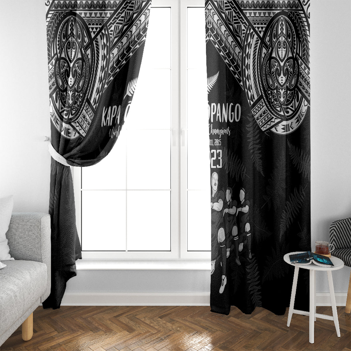 NZ Rugby Window Curtain Kapa Opango Maori Haka With Years of The All Black Champions - Wonder Print Shop