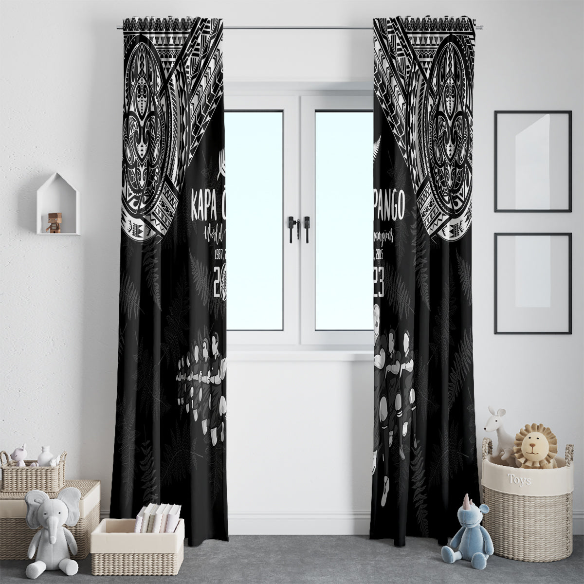 NZ Rugby Window Curtain Kapa Opango Maori Haka With Years of The All Black Champions - Wonder Print Shop