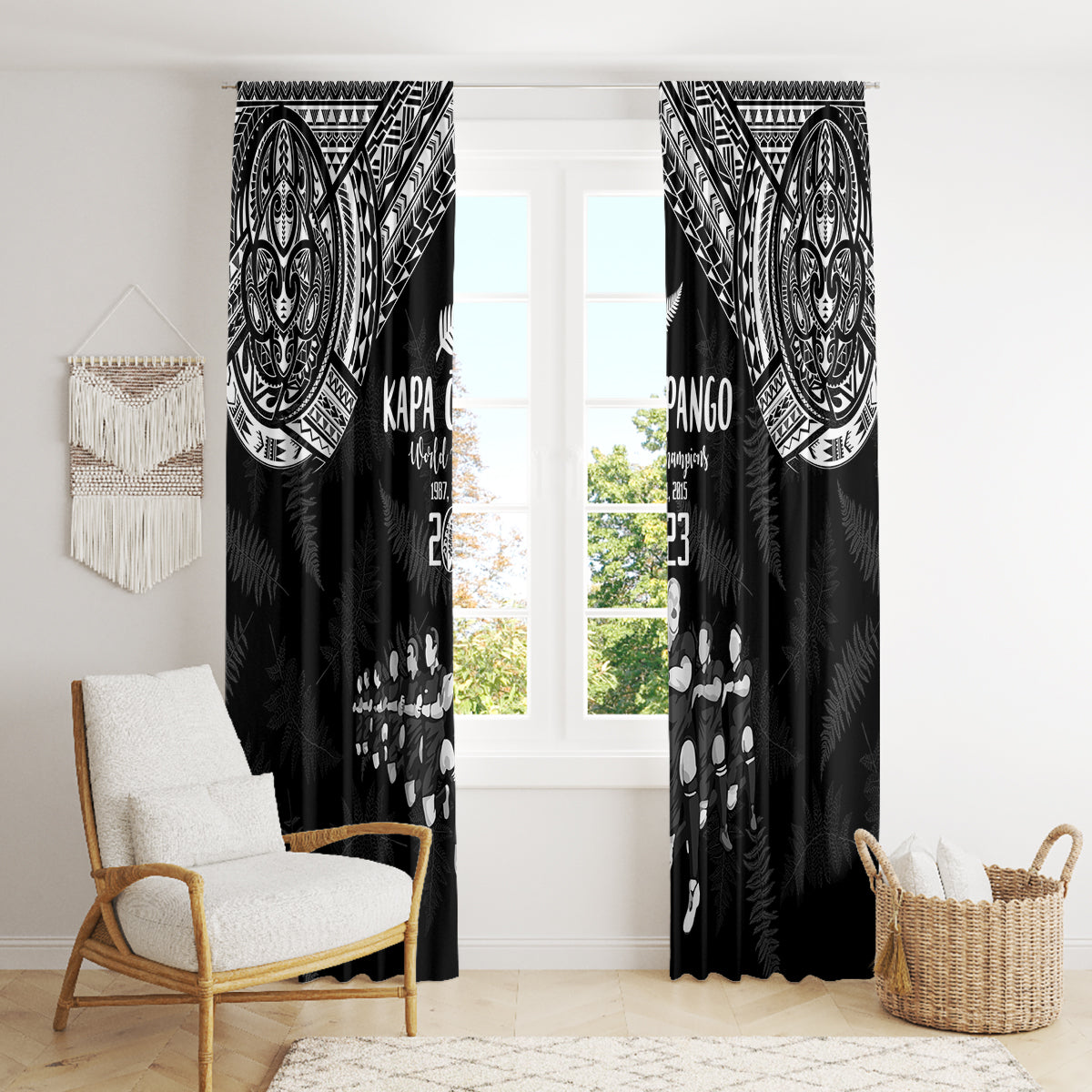 NZ Rugby Window Curtain Kapa Opango Maori Haka With Years of The All Black Champions - Wonder Print Shop