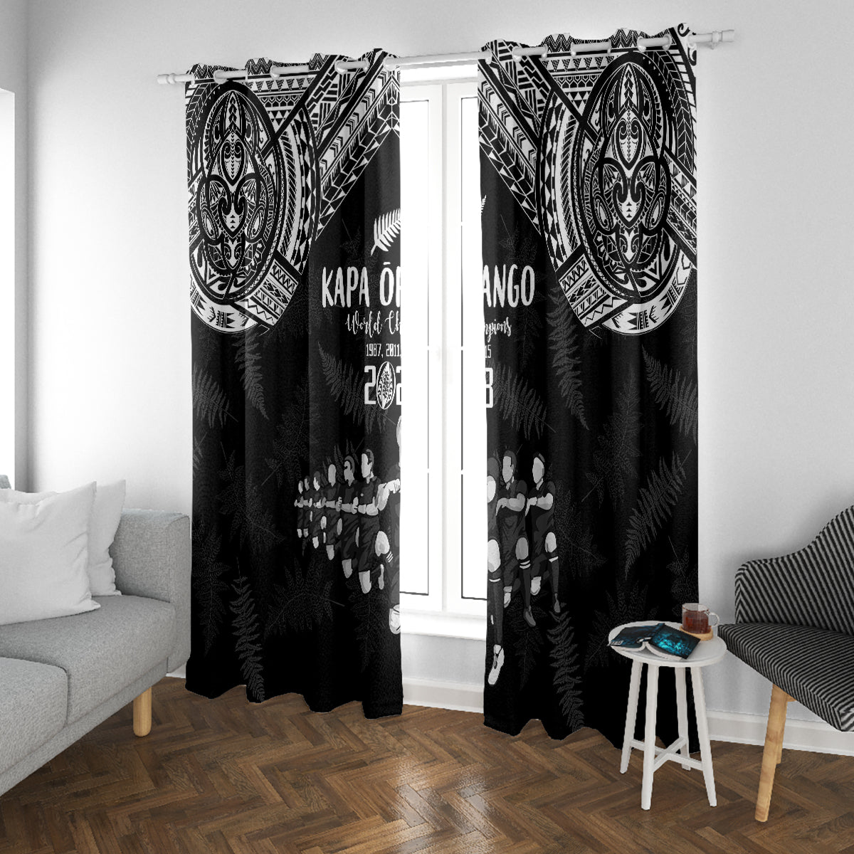 NZ Rugby Window Curtain Kapa Opango Maori Haka With Years of The All Black Champions - Wonder Print Shop
