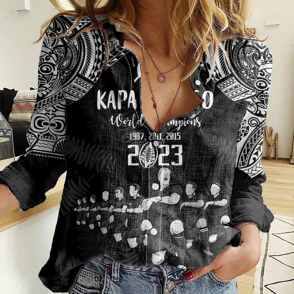 NZ Rugby Women Casual Shirt Kapa Opango Maori Haka With Years of The All Black Champions - Wonder Print Shop