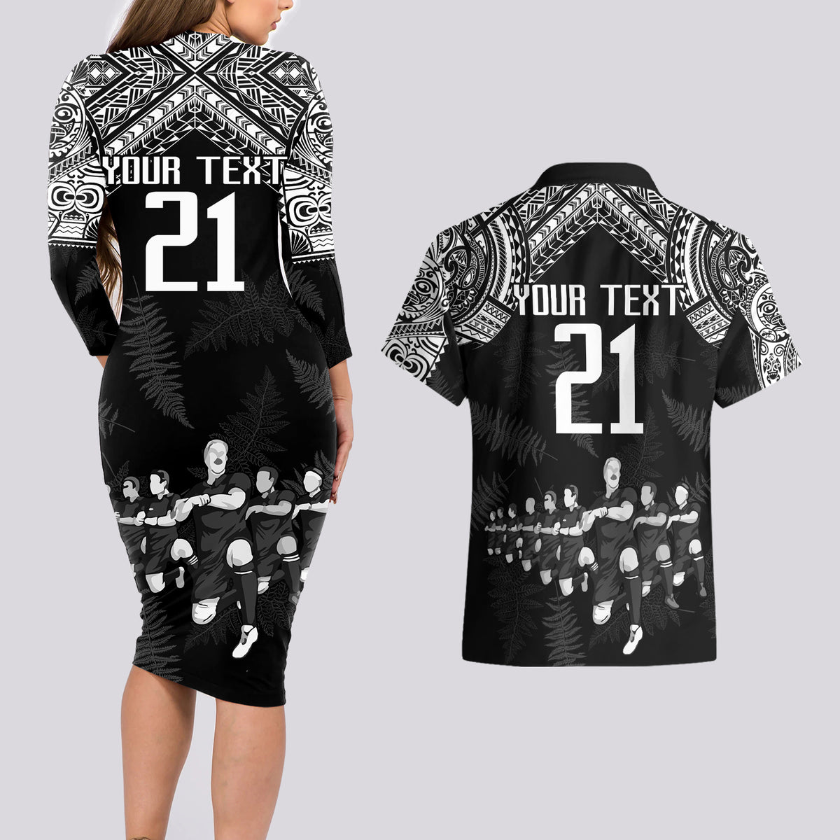 Custom NZ Rugby Couples Matching Long Sleeve Bodycon Dress and Hawaiian Shirt Kapa Opango Maori Haka With Years of The All Black Champions LT9 - Wonder Print Shop