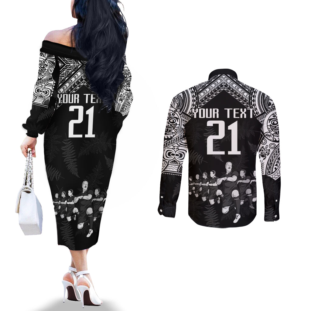 custom-nz-rugby-couples-matching-off-the-shoulder-long-sleeve-dress-and-long-sleeve-button-shirt-kapa-opango-maori-haka-with-years-of-the-all-black-champions