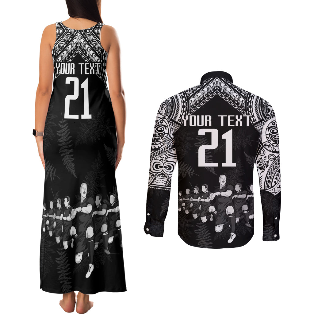 Custom NZ Rugby Couples Matching Tank Maxi Dress and Long Sleeve Button Shirt Kapa Opango Maori Haka With Years of The All Black Champions LT9 - Wonder Print Shop