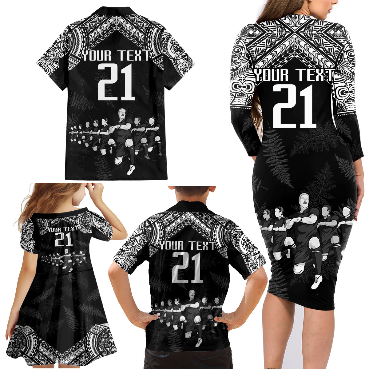 Custom NZ Rugby Family Matching Long Sleeve Bodycon Dress and Hawaiian Shirt Kapa Opango Maori Haka With Years of The All Black Champions LT9 - Wonder Print Shop