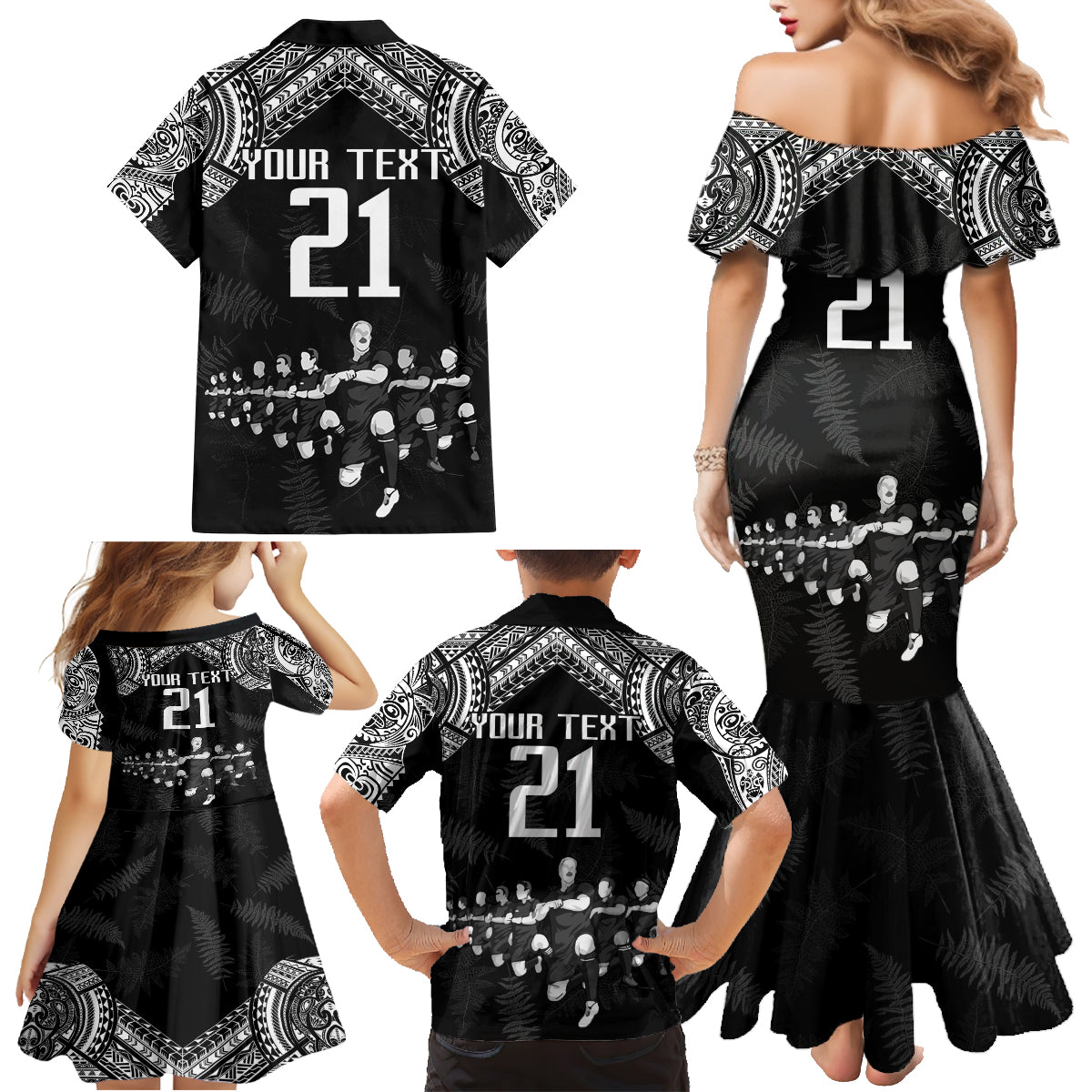 Custom NZ Rugby Family Matching Mermaid Dress and Hawaiian Shirt Kapa Opango Maori Haka With Years of The All Black Champions LT9 - Wonder Print Shop
