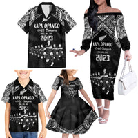 Custom NZ Rugby Family Matching Off Shoulder Long Sleeve Dress and Hawaiian Shirt Kapa Opango Maori Haka With Years of The All Black Champions - Wonder Print Shop