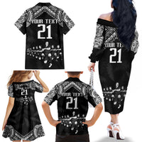Custom NZ Rugby Family Matching Off Shoulder Long Sleeve Dress and Hawaiian Shirt Kapa Opango Maori Haka With Years of The All Black Champions - Wonder Print Shop