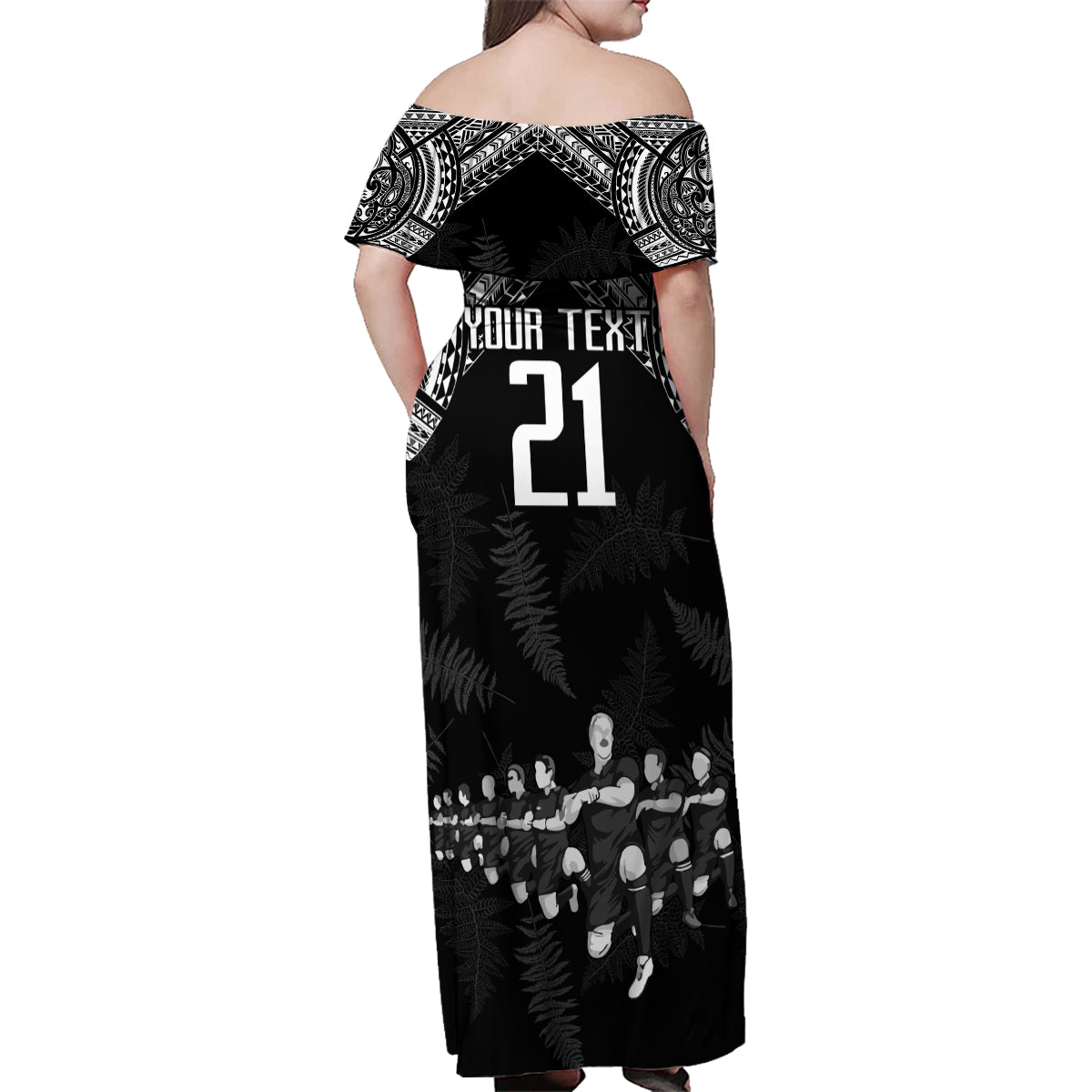 Custom NZ Rugby Family Matching Off Shoulder Maxi Dress and Hawaiian Shirt Kapa Opango Maori Haka With Years of The All Black Champions LT9 - Wonder Print Shop