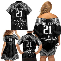 Custom NZ Rugby Family Matching Off Shoulder Short Dress and Hawaiian Shirt Kapa Opango Maori Haka With Years of The All Black Champions LT9 - Wonder Print Shop
