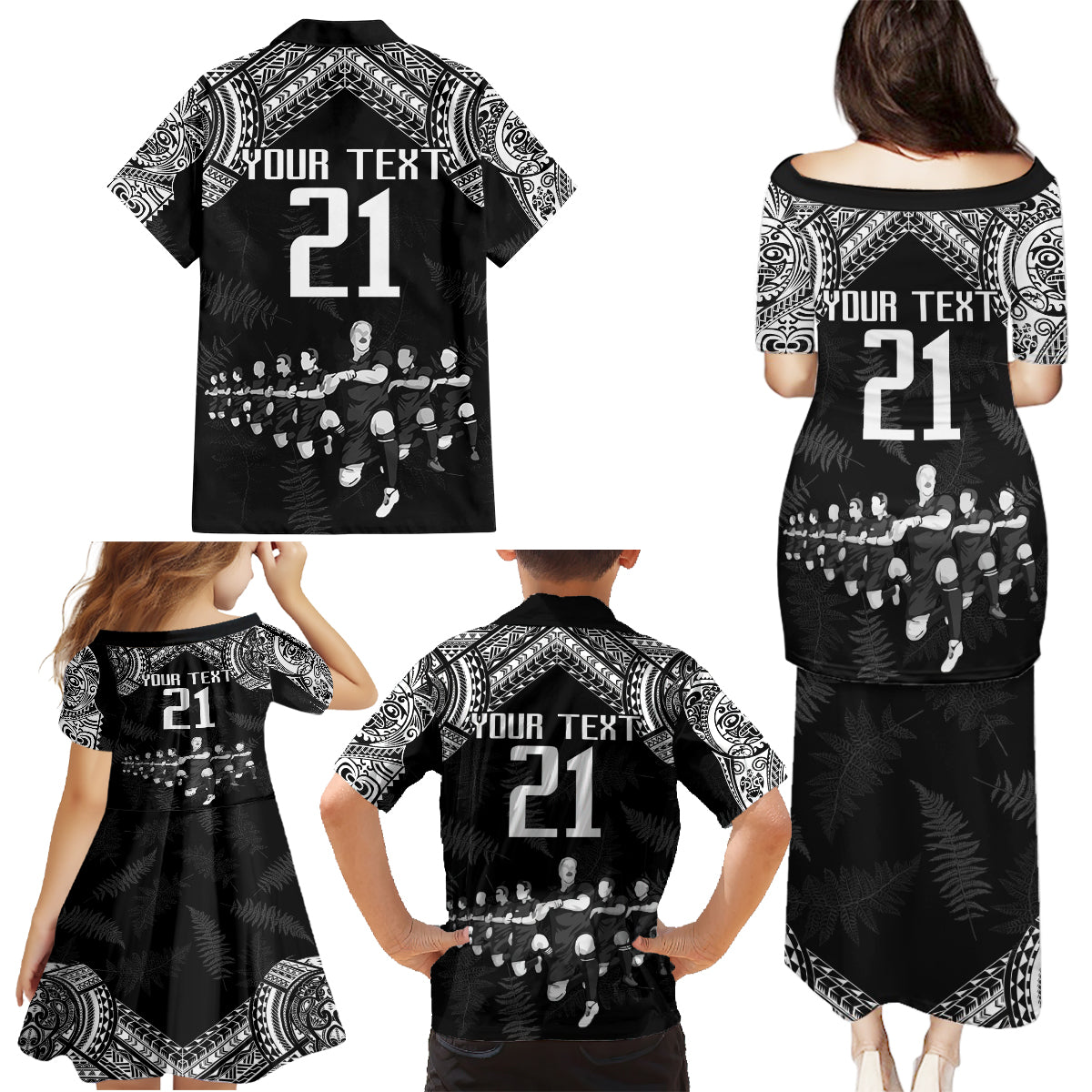 Custom NZ Rugby Family Matching Puletasi Dress and Hawaiian Shirt Kapa Opango Maori Haka With Years of The All Black Champions - Wonder Print Shop