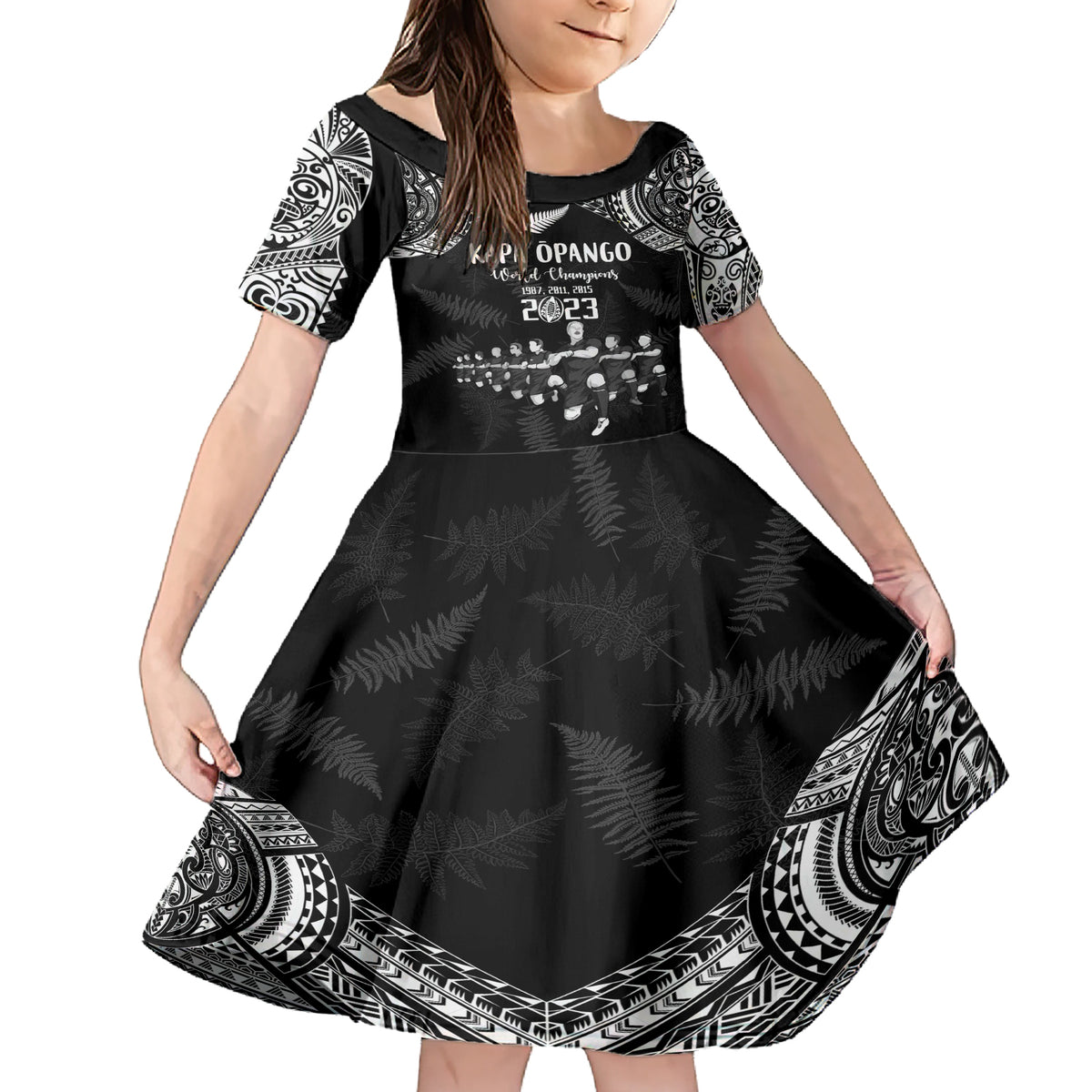 Custom NZ Rugby Family Matching Short Sleeve Bodycon Dress and Hawaiian Shirt Kapa Opango Maori Haka With Years of The All Black Champions - Wonder Print Shop