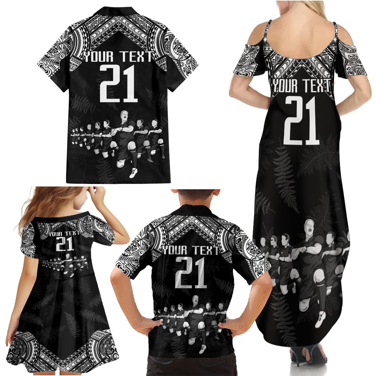 Custom NZ Rugby Family Matching Summer Maxi Dress and Hawaiian Shirt Kapa Opango Maori Haka With Years of The All Black Champions - Wonder Print Shop