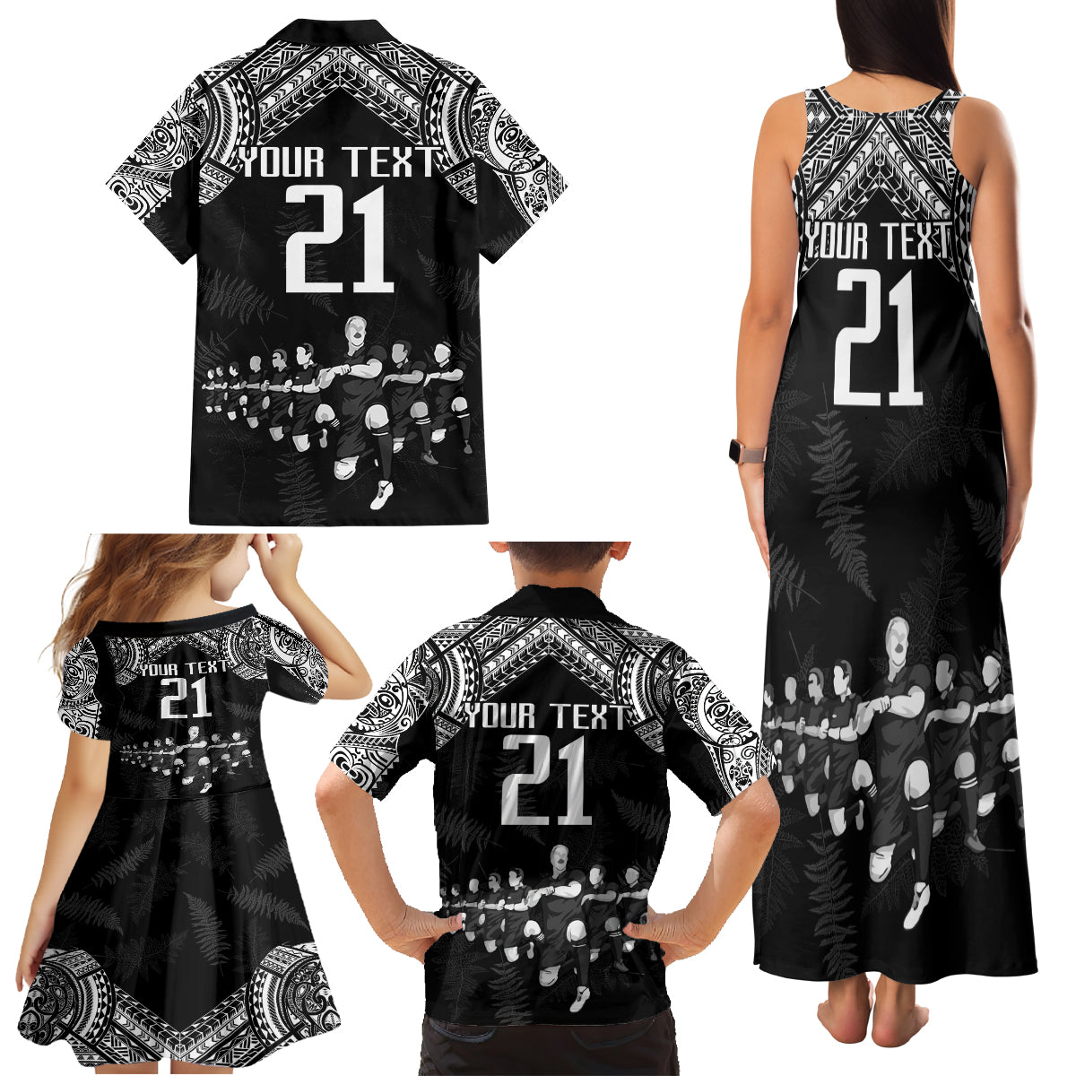 Custom NZ Rugby Family Matching Tank Maxi Dress and Hawaiian Shirt Kapa Opango Maori Haka With Years of The All Black Champions - Wonder Print Shop