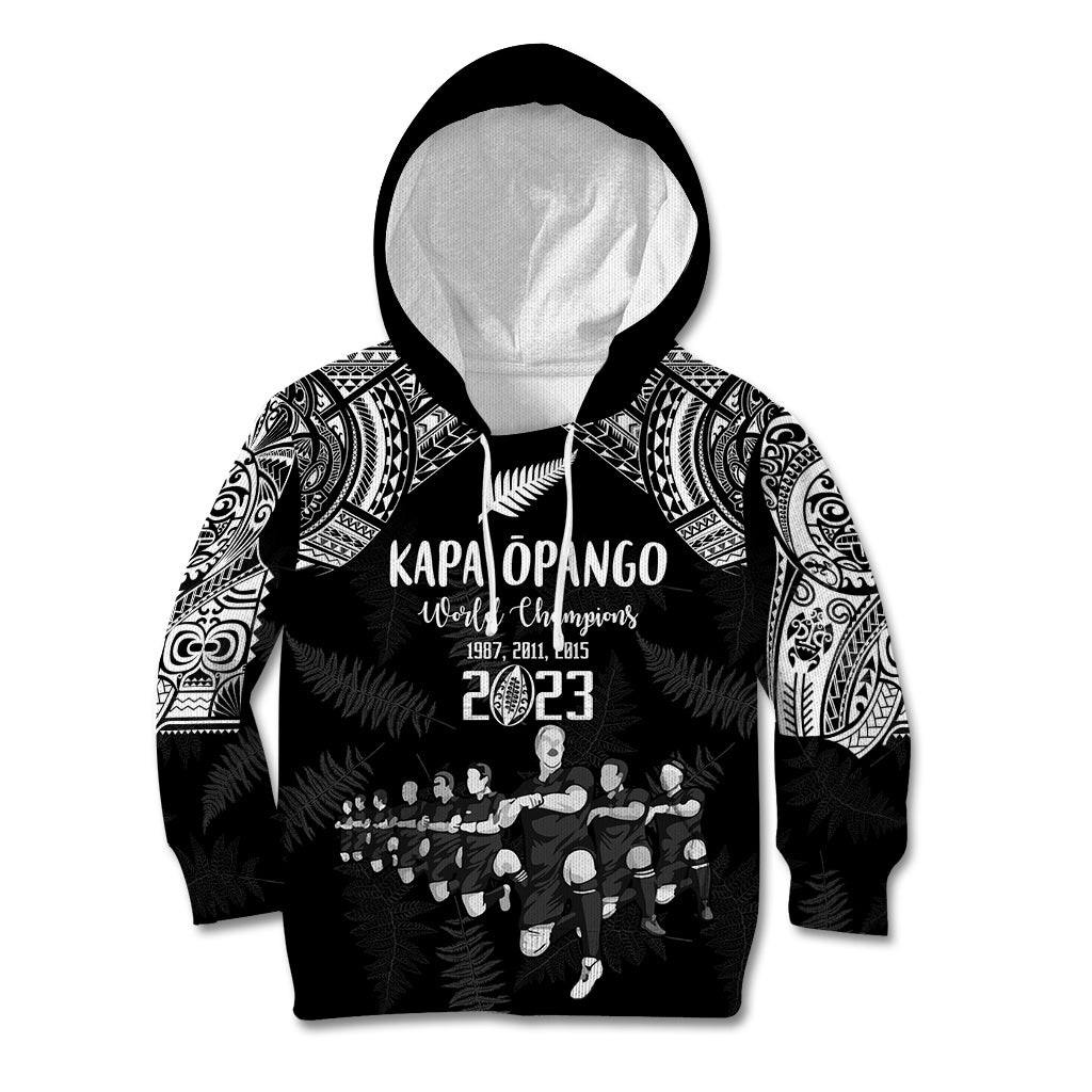 Custom NZ Rugby Kid Hoodie Kapa Opango Maori Haka With Years of The All Black Champions - Wonder Print Shop