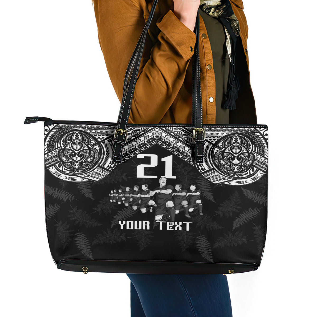 Custom NZ Rugby Leather Tote Bag Kapa Opango Maori Haka With Years of The All Black Champions - Wonder Print Shop