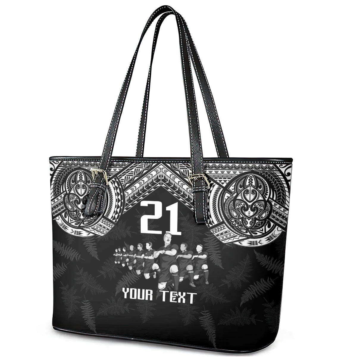 Custom NZ Rugby Leather Tote Bag Kapa Opango Maori Haka With Years of The All Black Champions - Wonder Print Shop