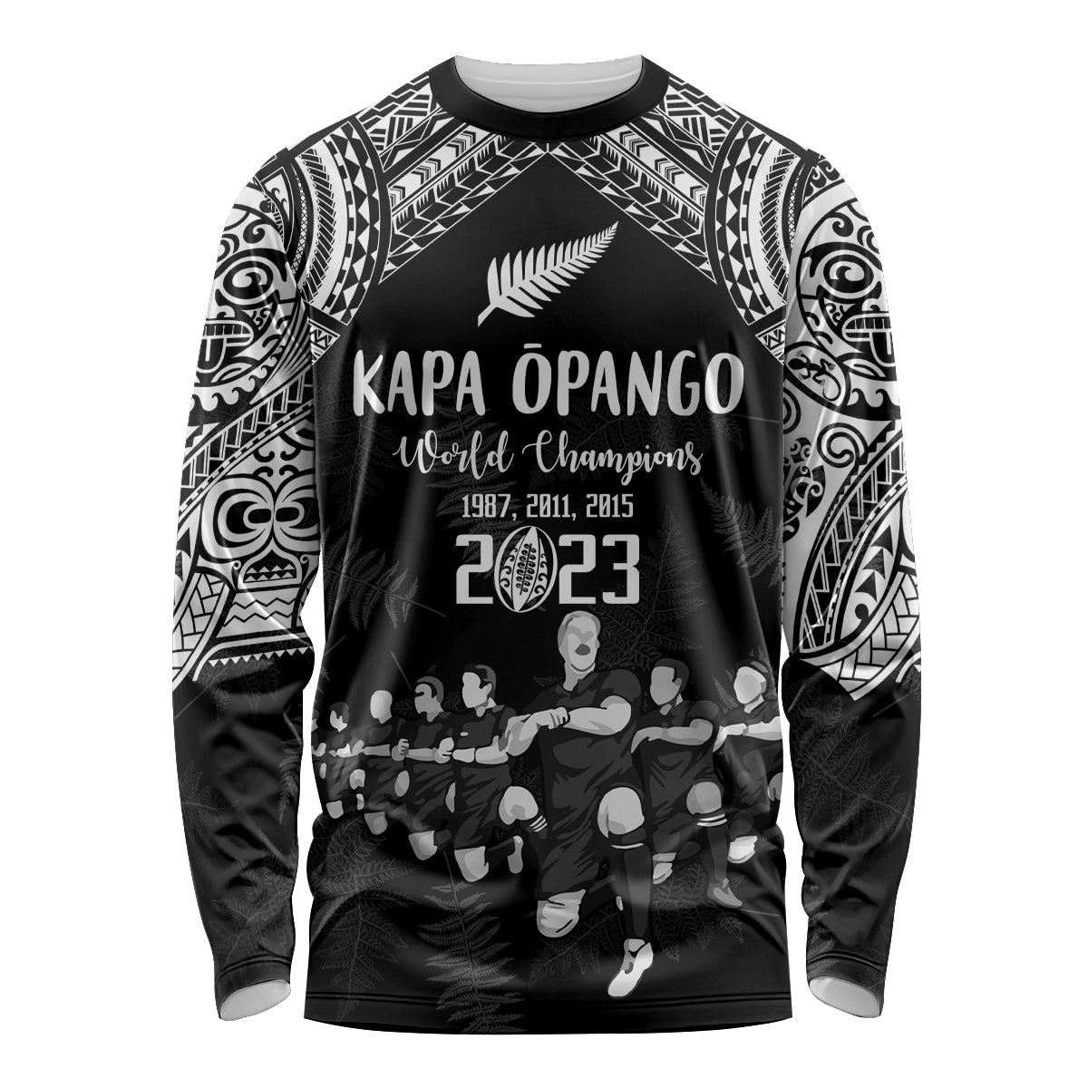 Custom NZ Rugby Long Sleeve Shirt Kapa Opango Maori Haka With Years of The All Black Champions - Wonder Print Shop