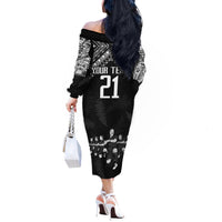 Custom NZ Rugby Off The Shoulder Long Sleeve Dress Kapa Opango Maori Haka With Years of The All Black Champions - Wonder Print Shop