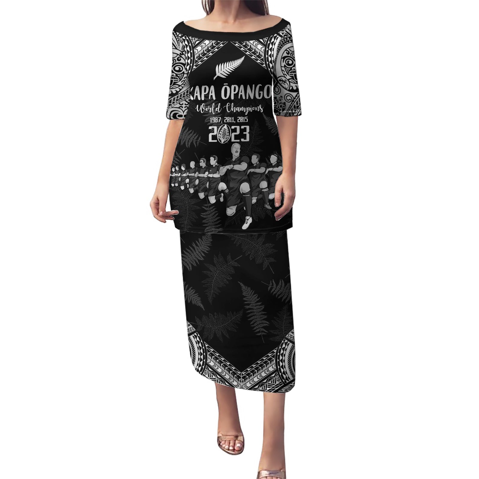 Custom NZ Rugby Puletasi Kapa Opango Maori Haka With Years of The All Black Champions - Wonder Print Shop